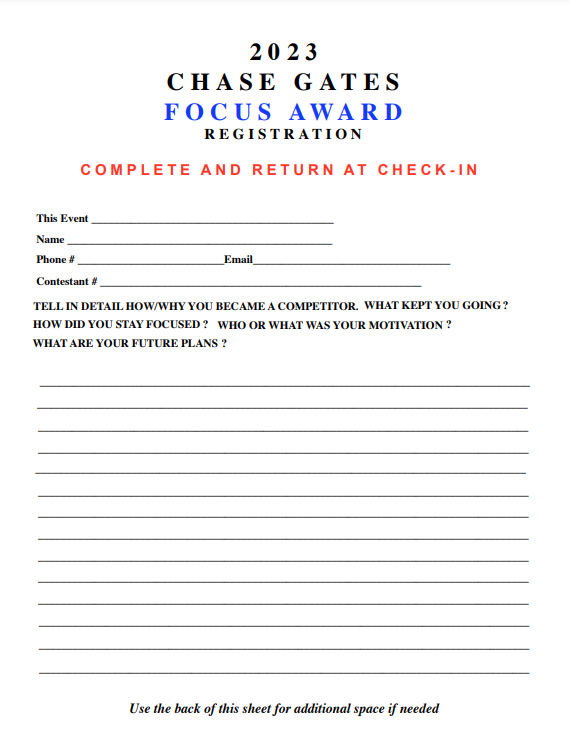 2023 CHASE GATES AWARD SHEET
